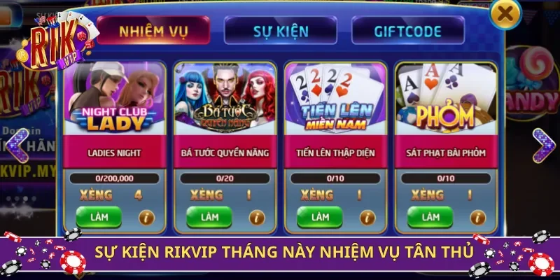 Sự kiện rikvip tháng này nhiệm vụ tân thủ